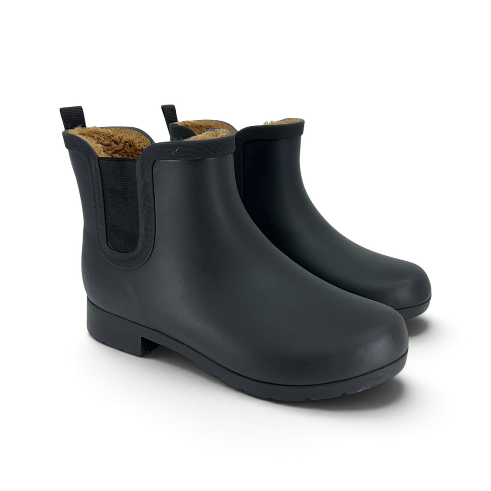 Chooka Delridge Women's US 8 Black Waterproof Faux Fur Chelsea Rain Boots